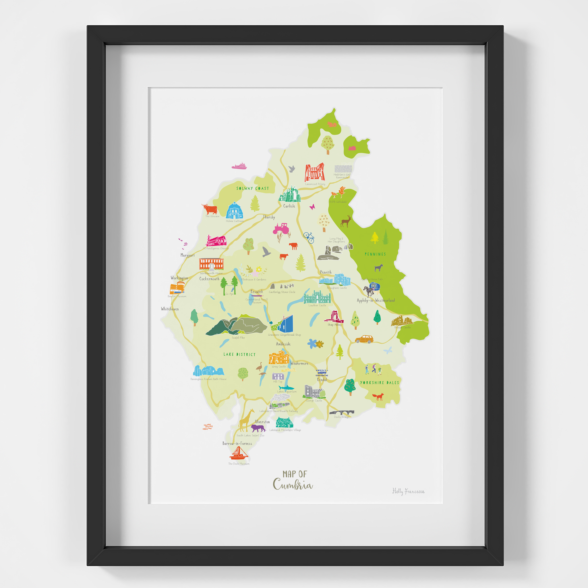 Holly Francesca Map of Cumbria A4 Print