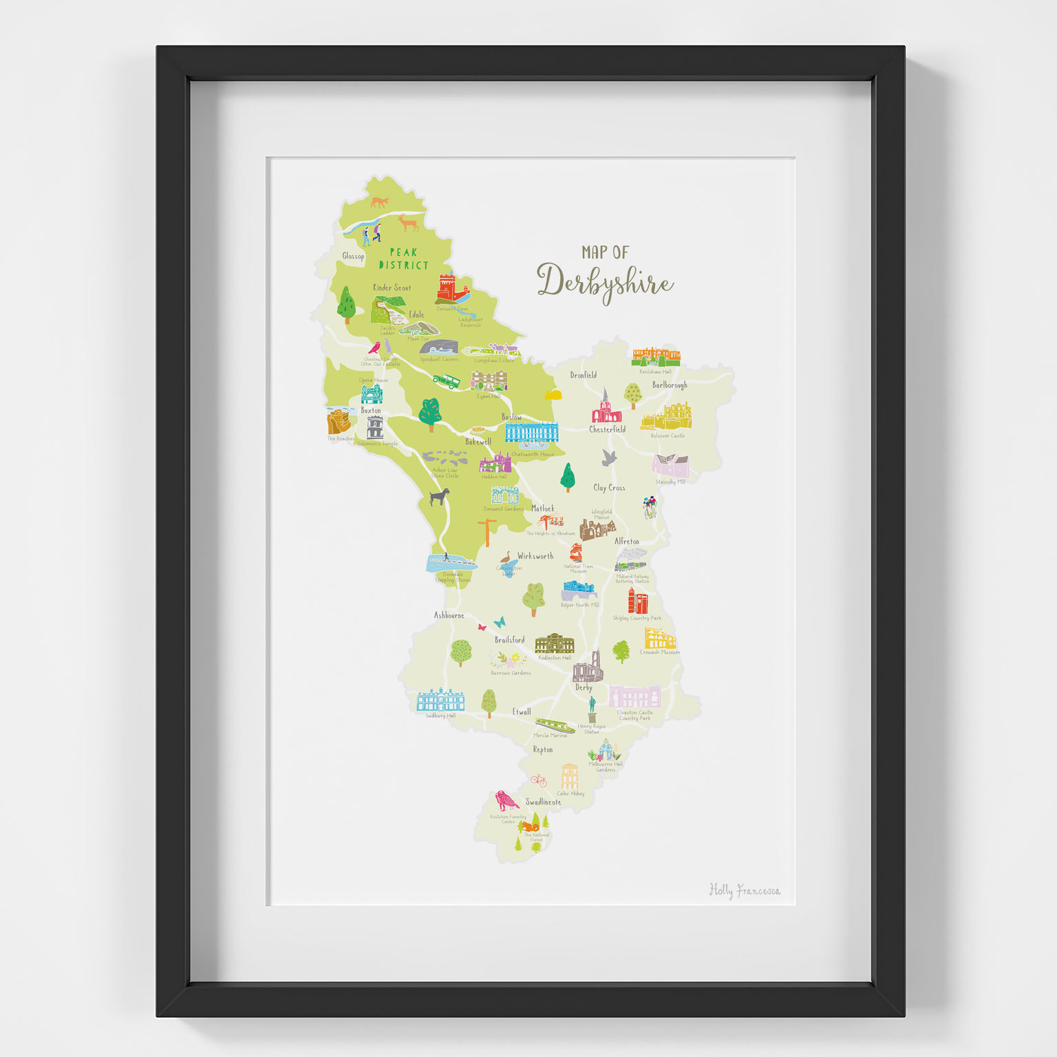 Holly Francesca Map of Derbyshire A4 Print
