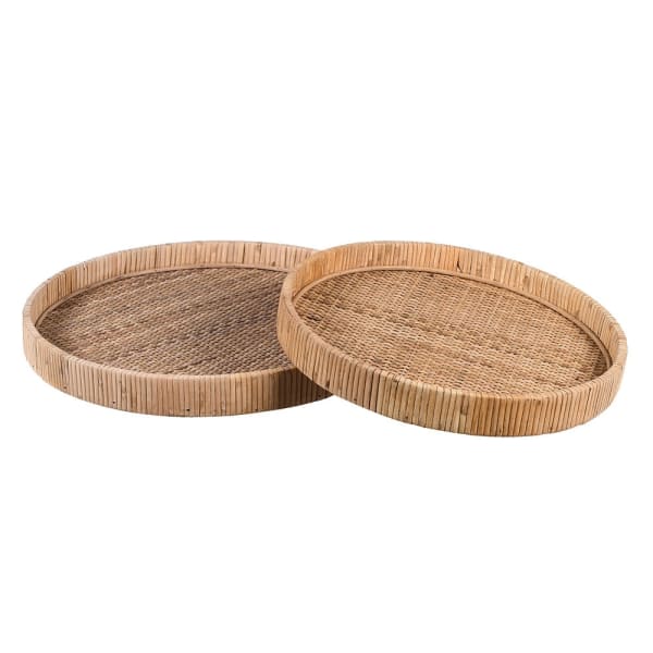 Wooden Rattan Trays Set of Two