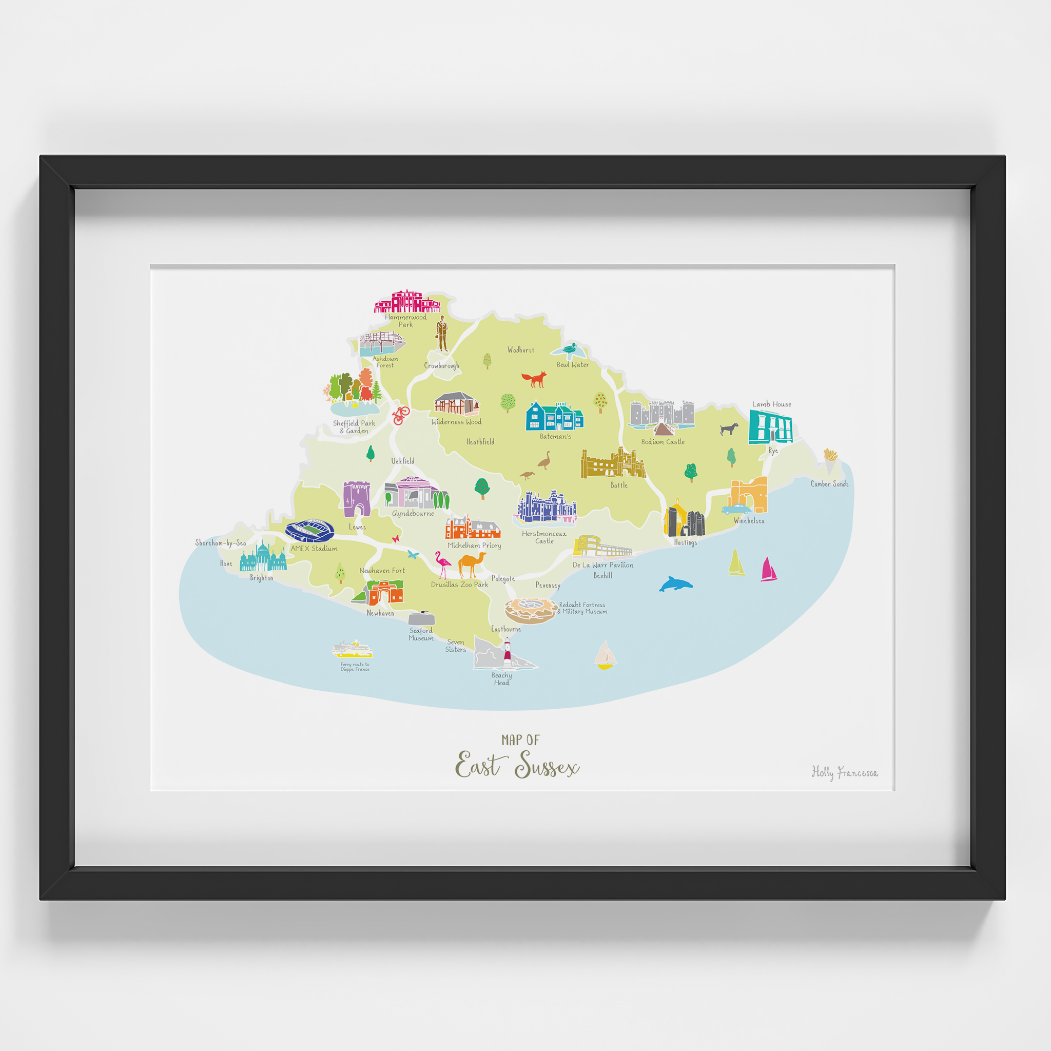 Holly Francesca Map of East Sussex A4 Print