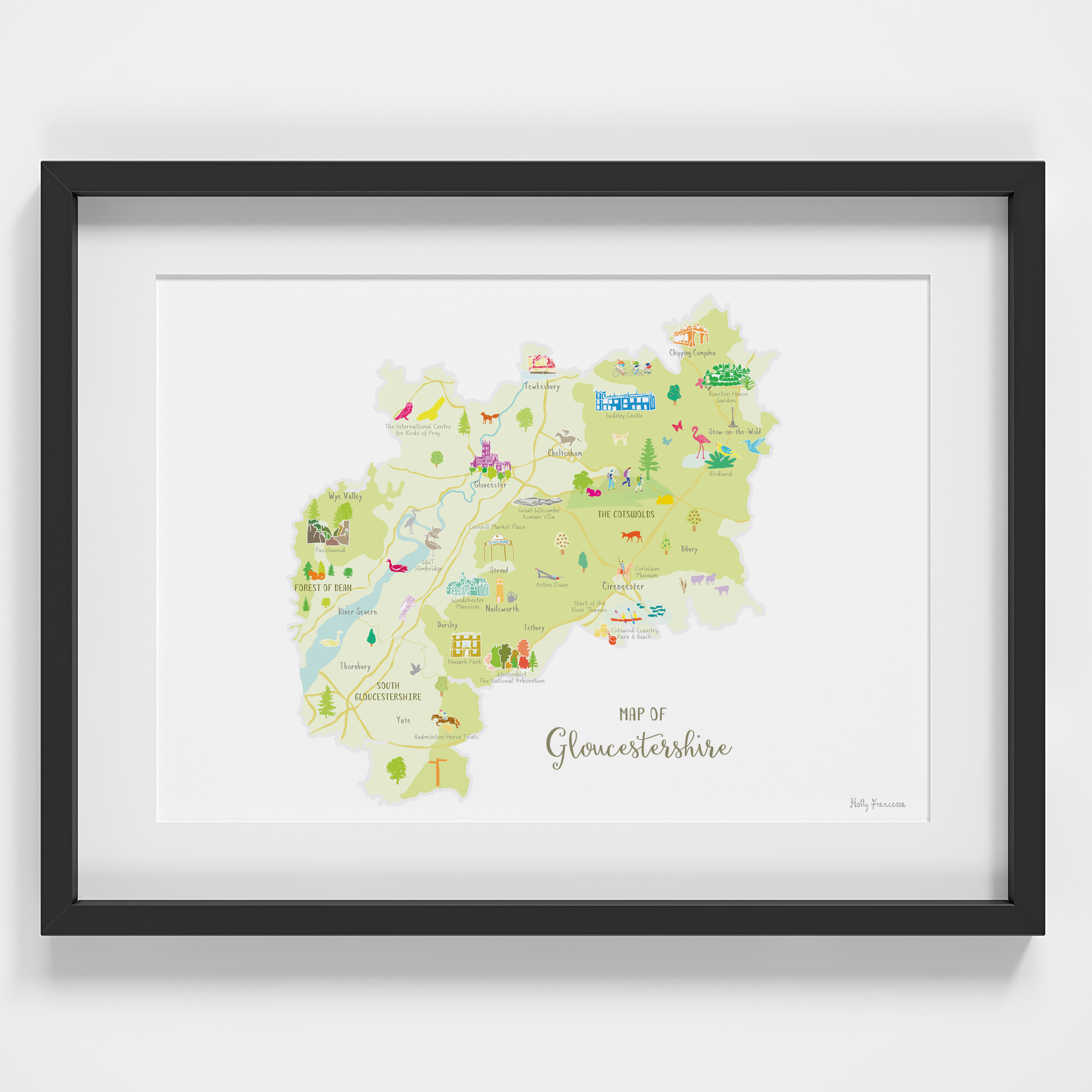 Map of Gloucestershire A4 Print