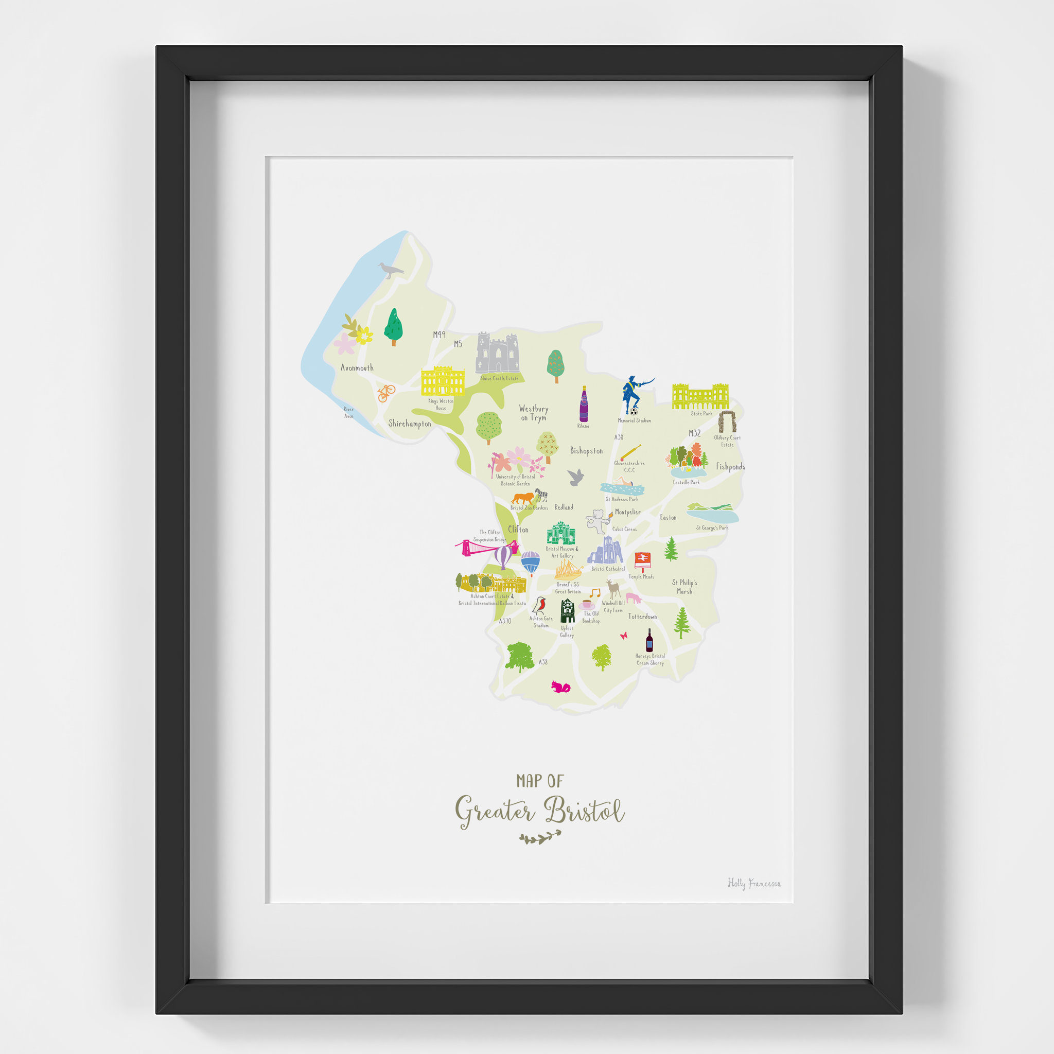 Holly Francesca Map of Greater Bristol A4 Print