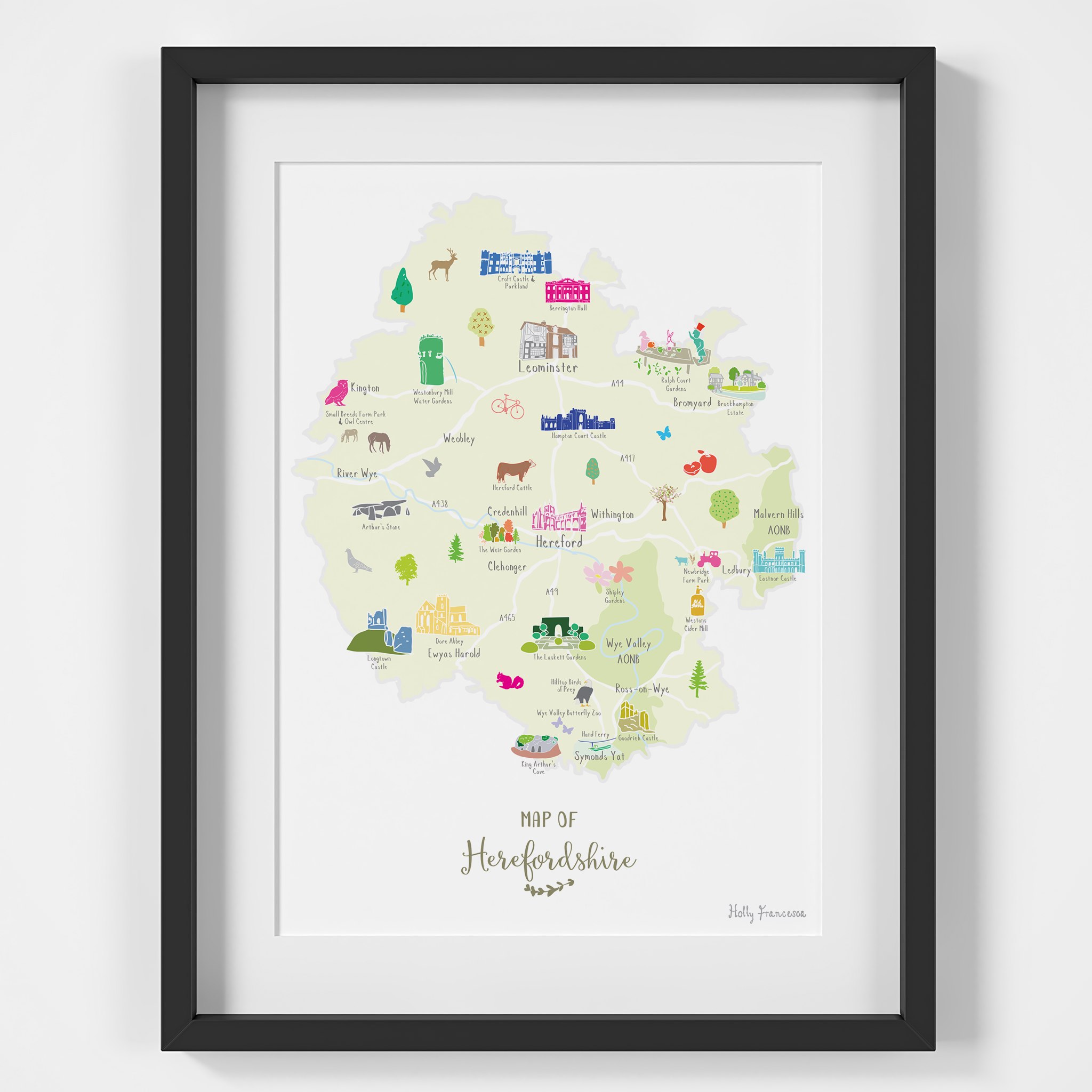 Holly Francesca Map of Herefordshire A4 Print
