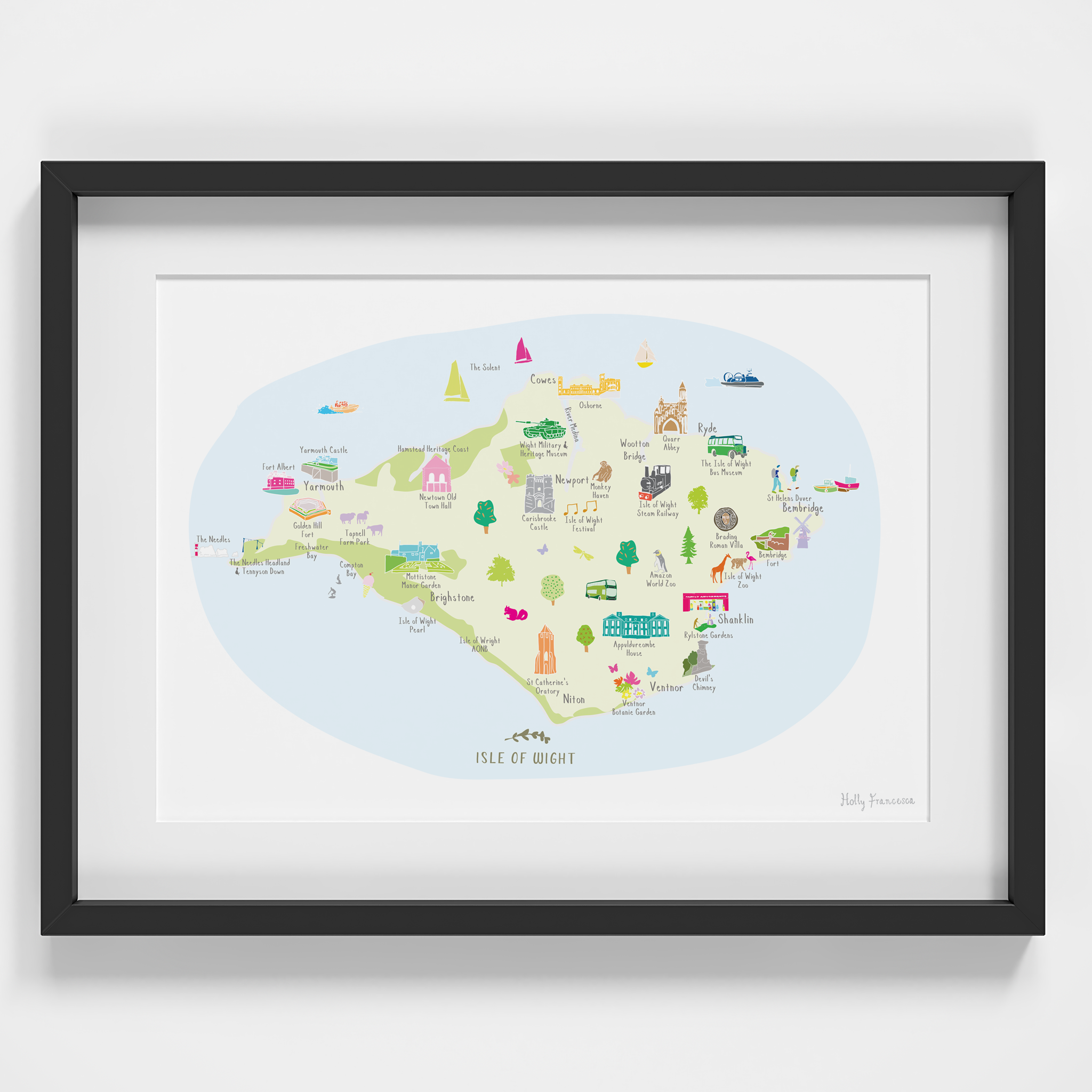 Holly Francesca Map of Isle of Wight A4 Print