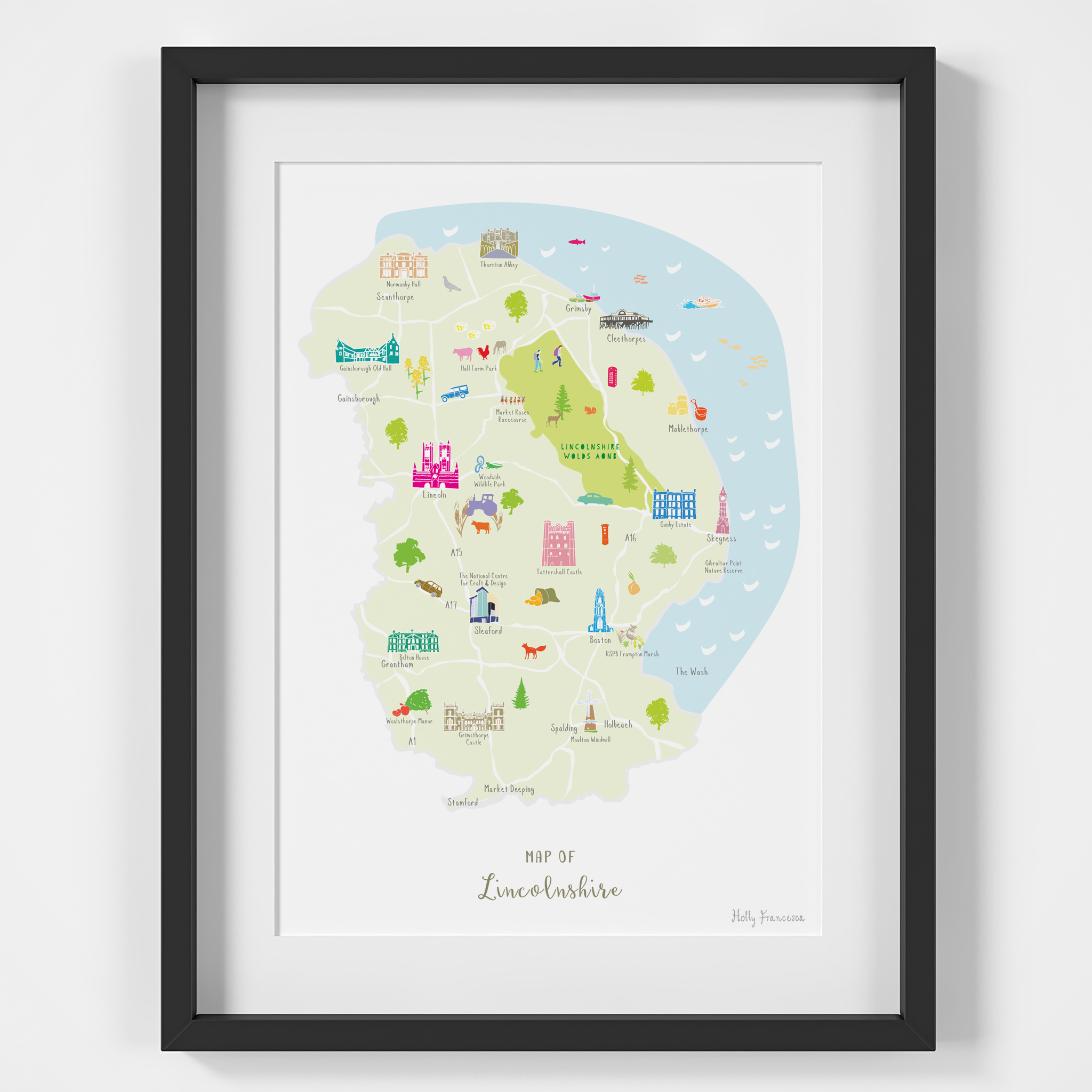 Holly Francesca Map of Lincolnshire A4 Print