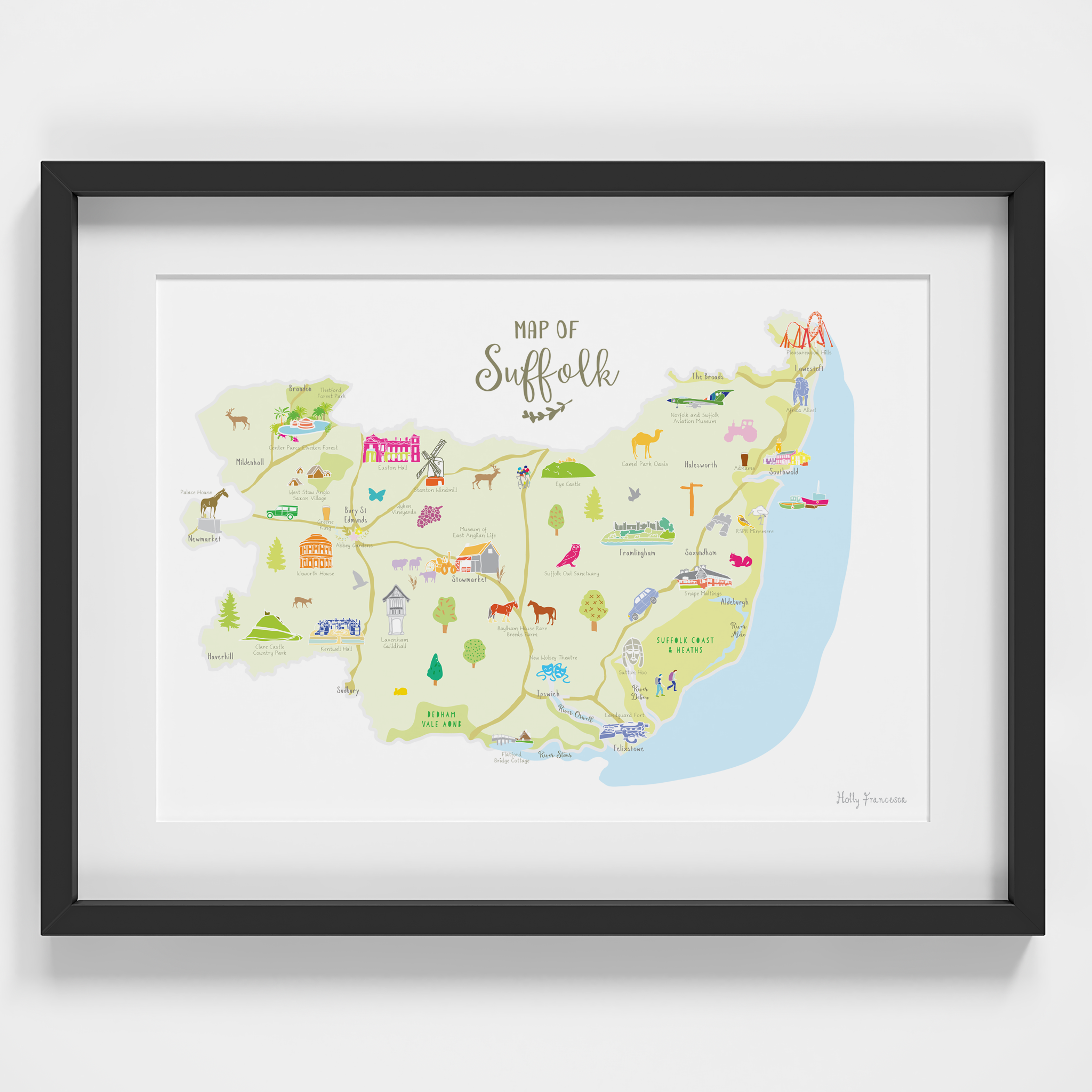 Holly Francesca Map of Suffolk A4 Print