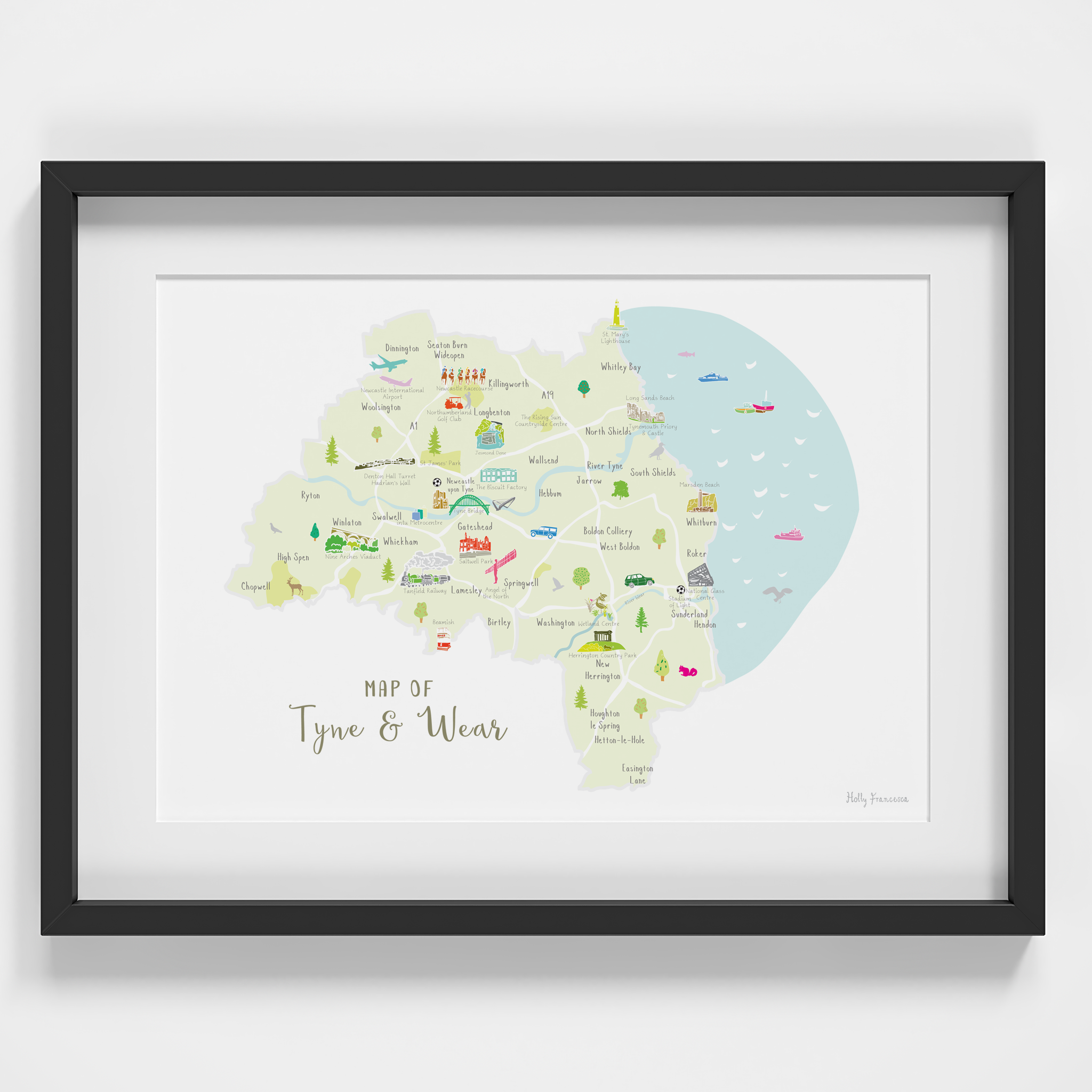 Holly Francesca Map of Tyne & Wear A4 Print