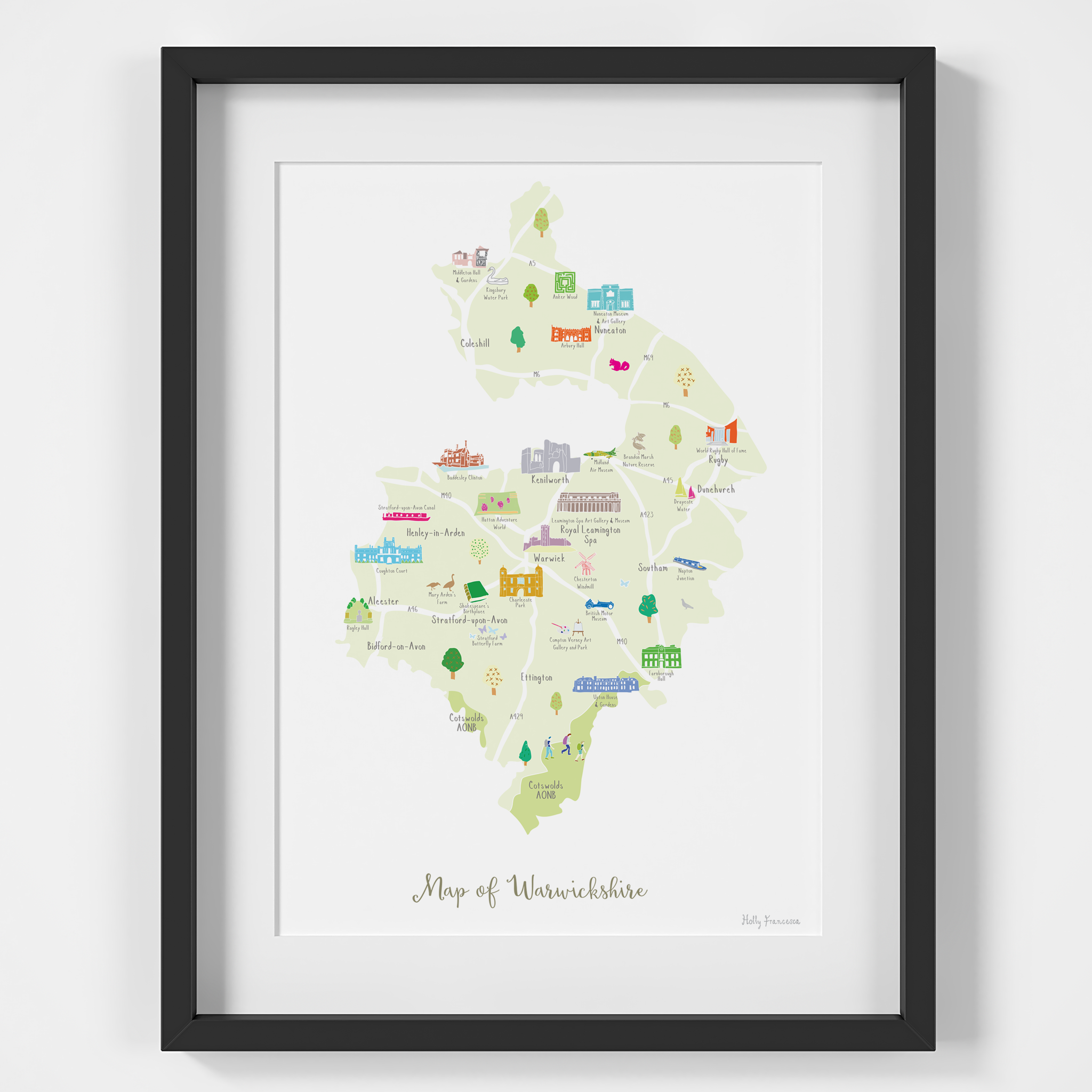 Holly Francesca Map of Warwickshire A4 Print