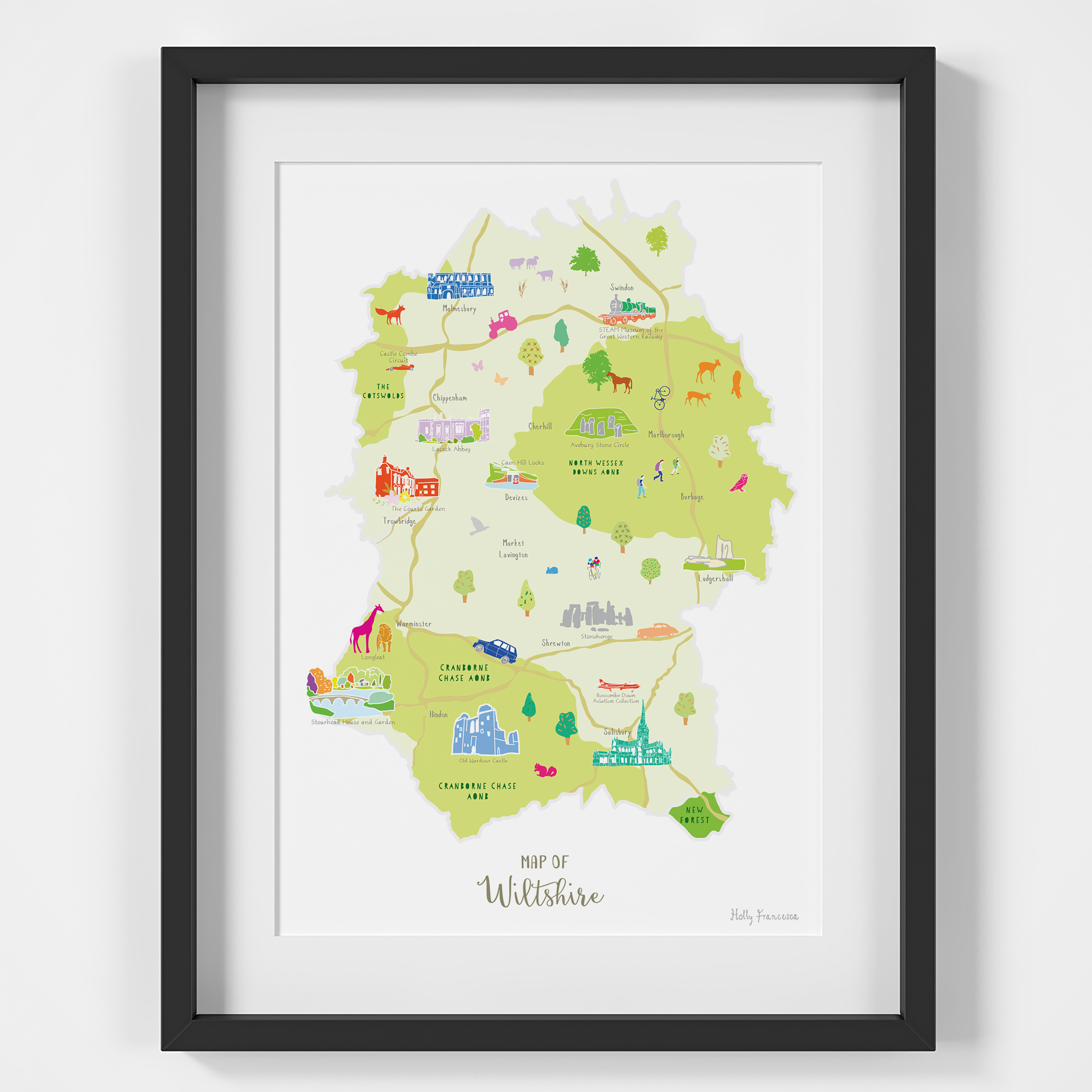 Holly Francesca Map of Wiltshire A4 Print