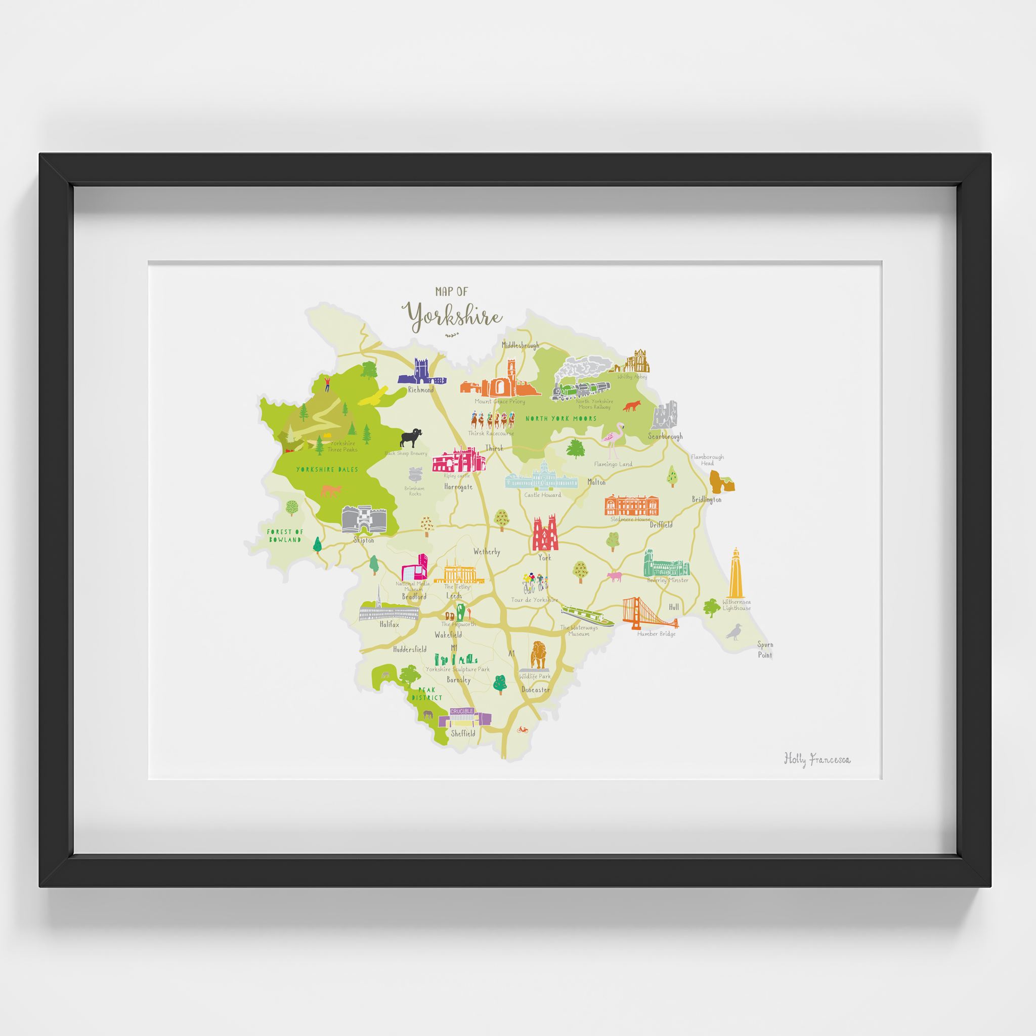 Holly Francesca Map of Yorkshire A4 Print