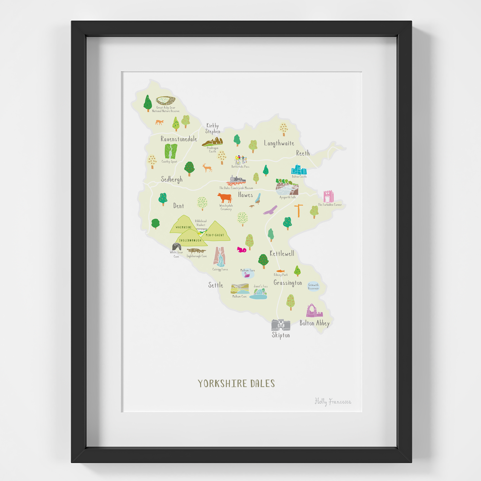 Holly Francesca Map of the Yorkshire Dales A4 Print