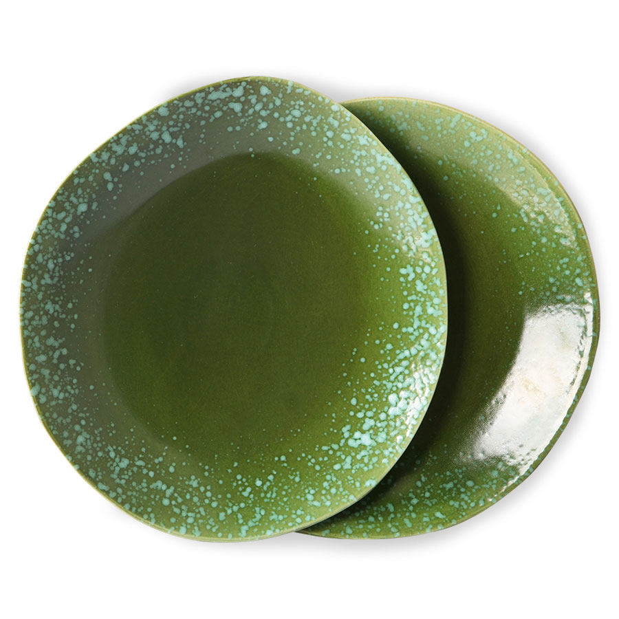 HK Living 70s Ceramics: Dinner Plates, Green (Set of 2)