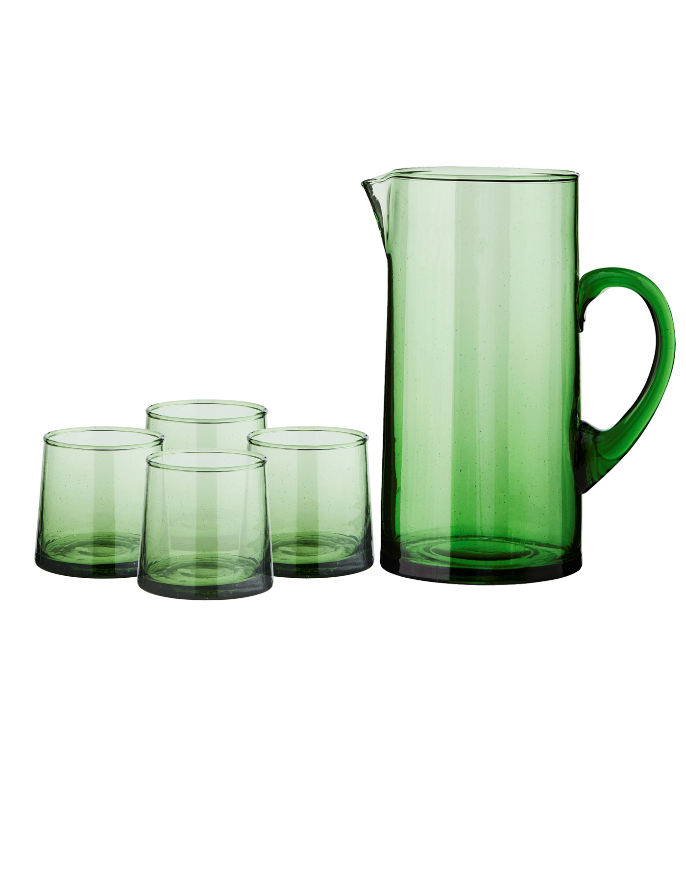 Le verre Beldi Set of 4 Green Recycled Moroccan Beldi Jug and Low Glasses