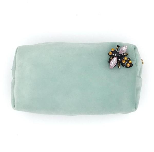 Large Velvet Make Up Bag With Bee Pin In Mint