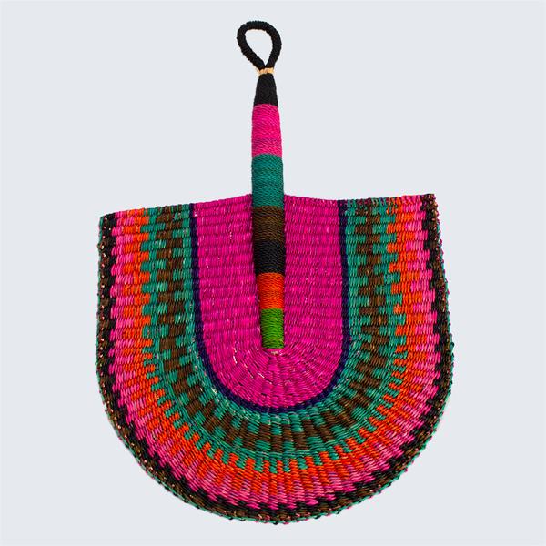 Ghanaian Woven Grass Fan Flamingo