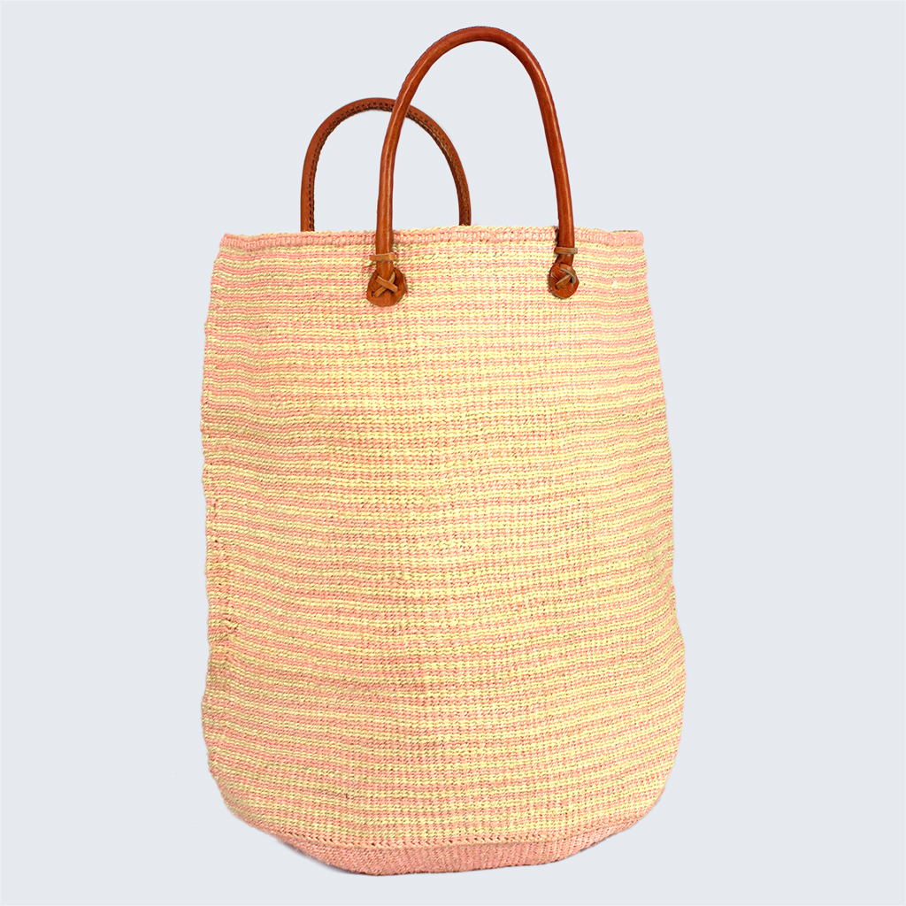 Kenyan Sisal Extra Large Basket With Handles Pink