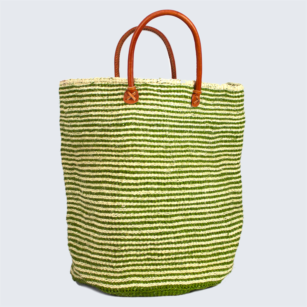 Kenyan Sisal Extra Large Basket With Handles Green