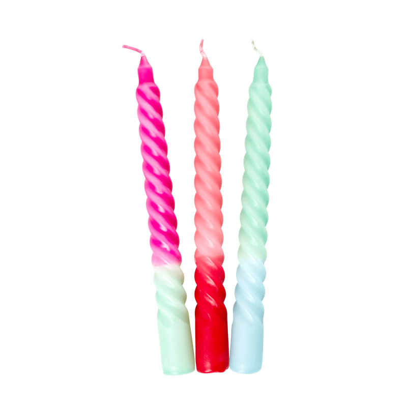 rice Twist Two Tone Candles Pink and Green Set of Three