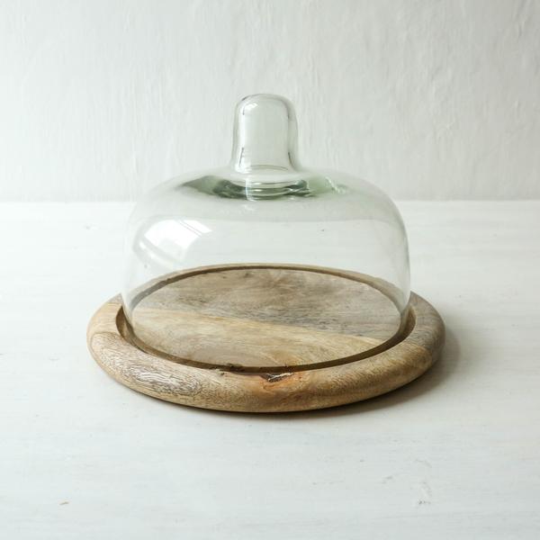 Nkuku Small Mango Wood Board With Recycled Glass Dome