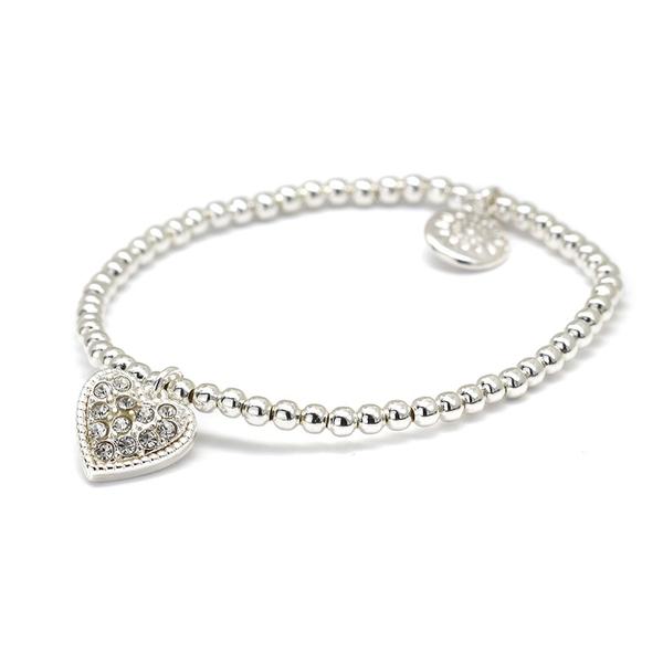 Silver Beaded Bracelet With Crystal Heart