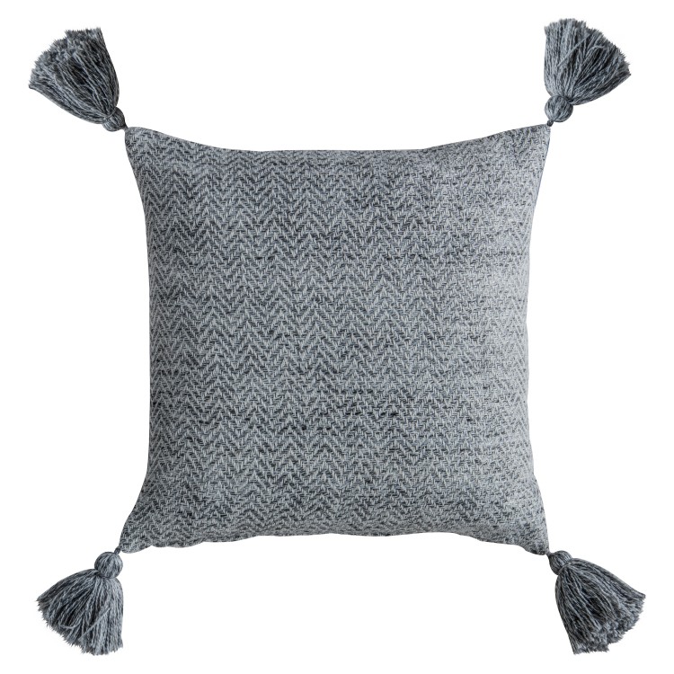 Grace and Grey Charcoal Herringbone Tassel Cushion
