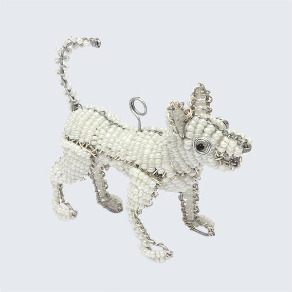 Zimbabwean Beaded White Dog Decoration