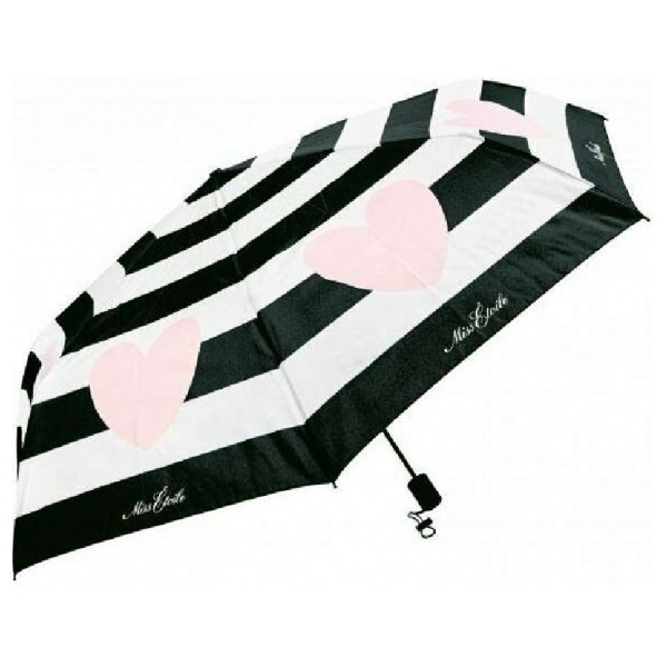 Miss Etoile Black & White Striped Umbrella with Pink Heart Design