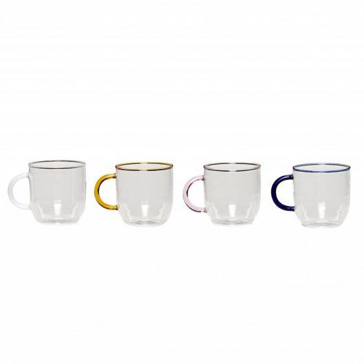 Hubsch Set of 4 Clear Glass with Coloured Handle