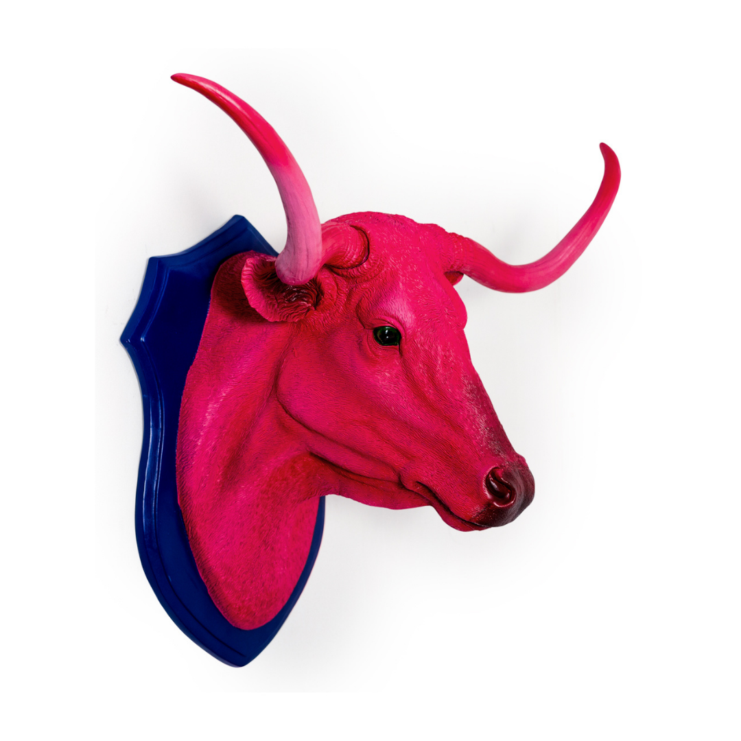 &Quirky Neon Pink Steer Wall Head