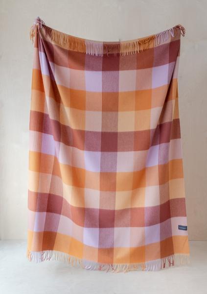 The Tartan Blanket Company Lambswool Blanket In Lilac Block Check