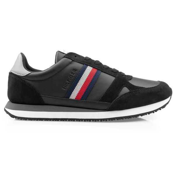 Leather Stripe Trainer Shoes Black