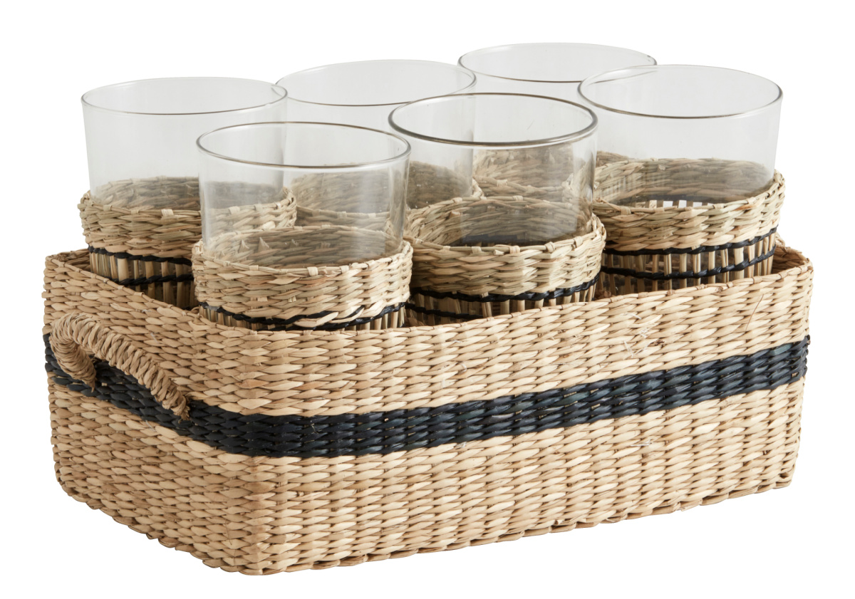 Nordal Seagrass Basket with 6 Glasses