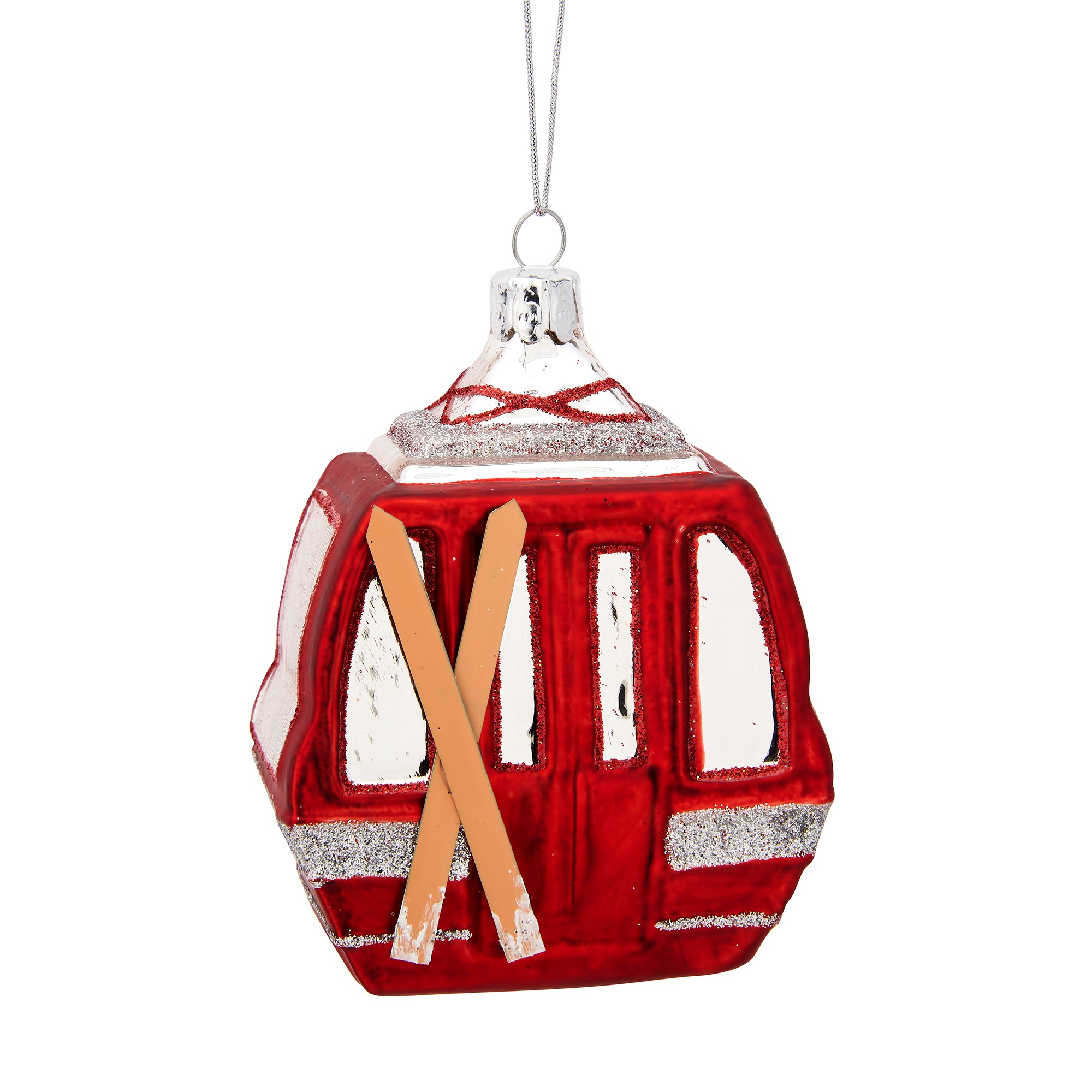 Sass & Belle  Red and Silver Ski Lift Shaped Bauble