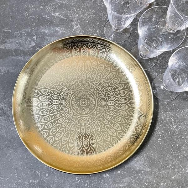 livs Tray Round Etched Gold 33 cm