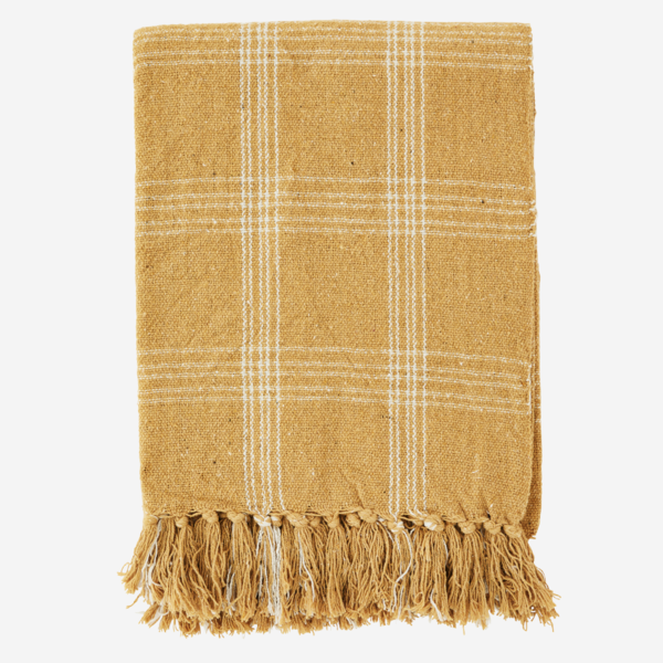 Check Mustard Woven Cotton Throw