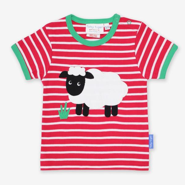 Toby Tiger Organic Sheep Applique Short Sleeve T Shirt