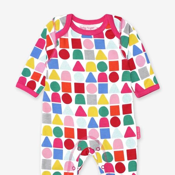 Organic Pink Building Block Print Sleepsuit