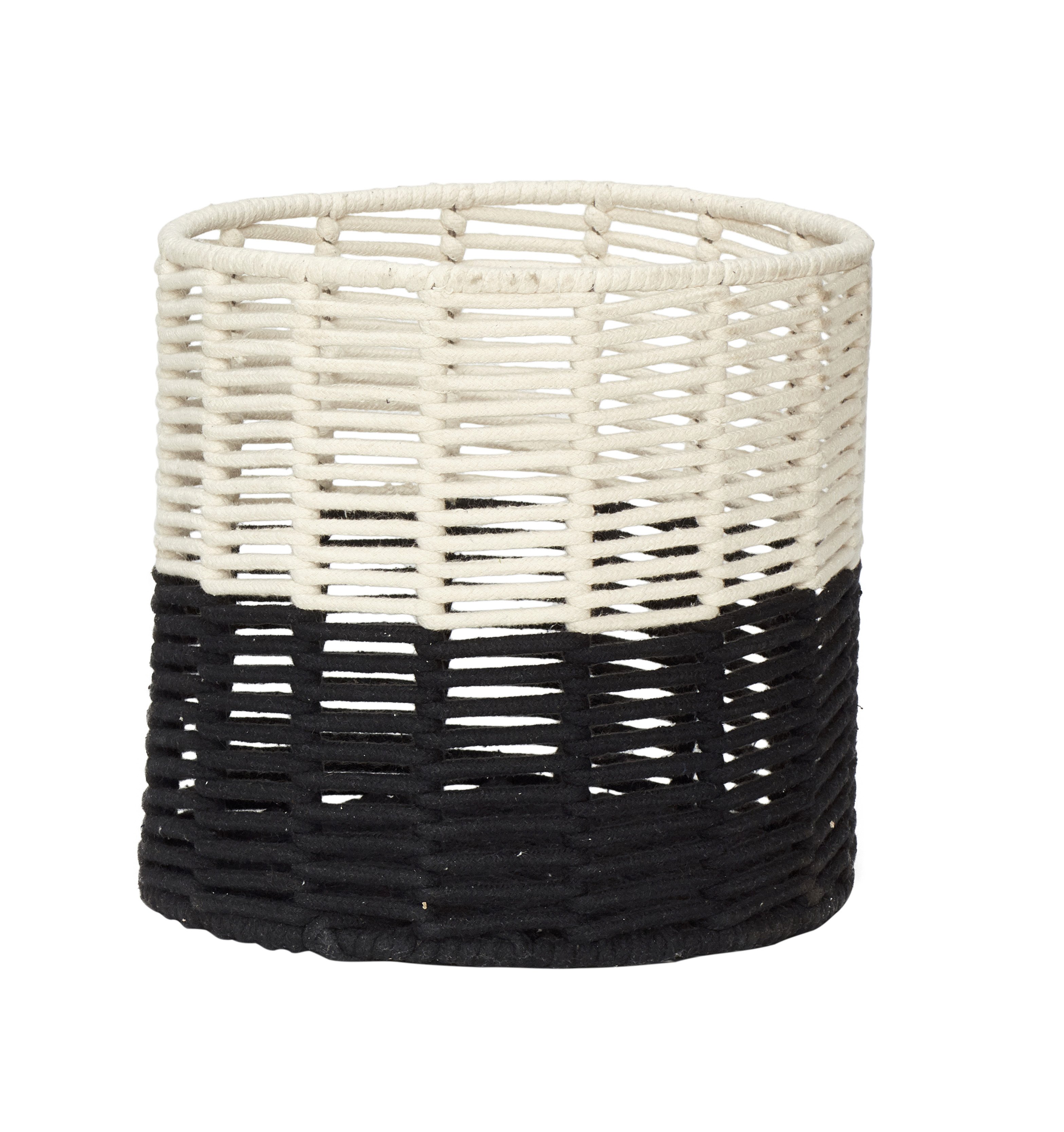 Hubsch Cream and Black Round Cotton Rope Basket in Large