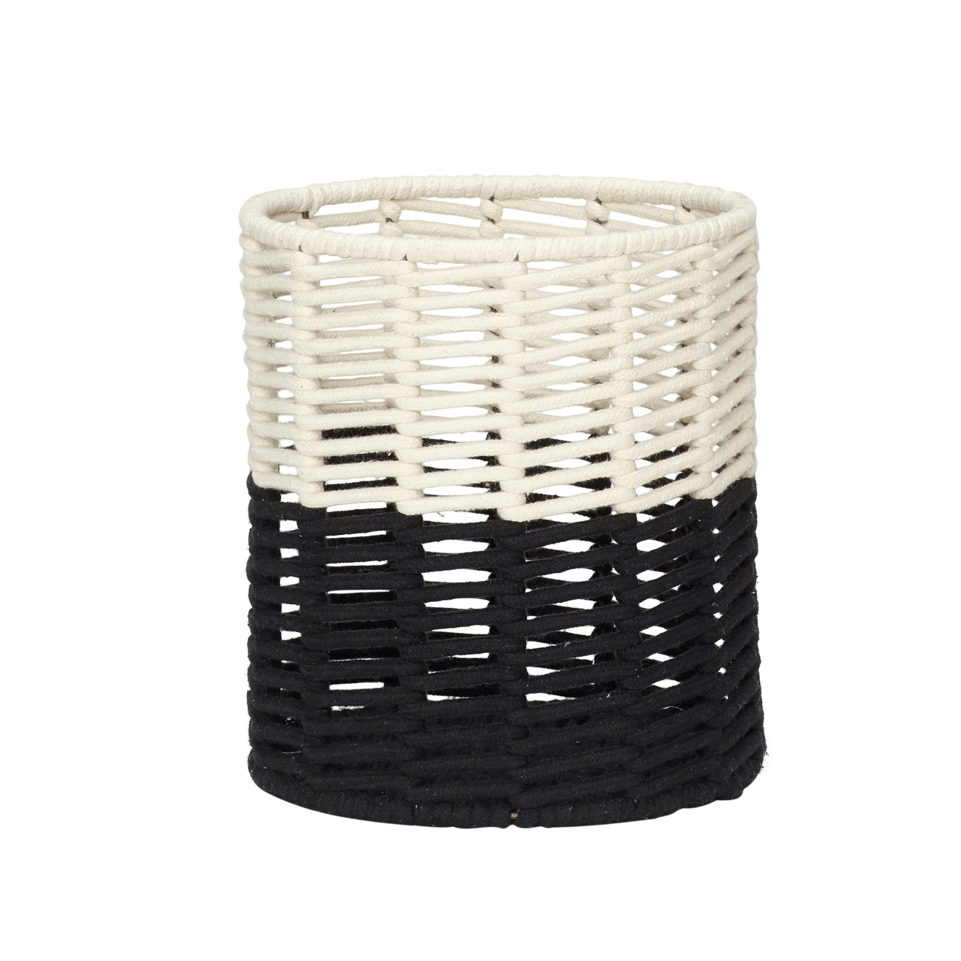 Hubsch Cream and Black Round Cotton Rope Basket Medium