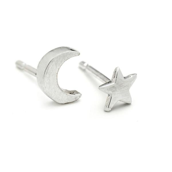 Alison Moore Lunar Moon Stars Stud Earrings Silver