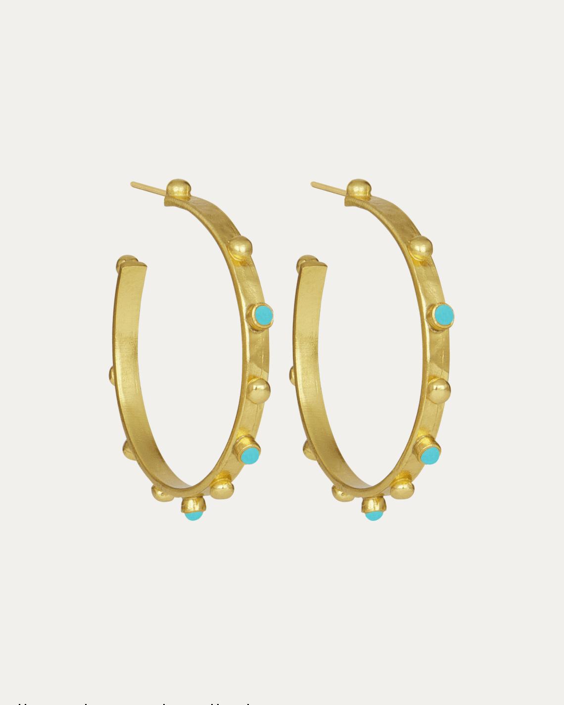 Ottoman Hands Tanrica Large Hoop Earrings with Turquoise Beads