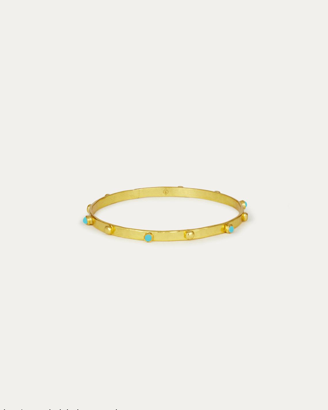 Ottoman Hands Tanrica Gold Bangle with Turquoise Beads