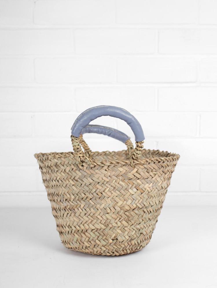 Grey Leather Handled Basket