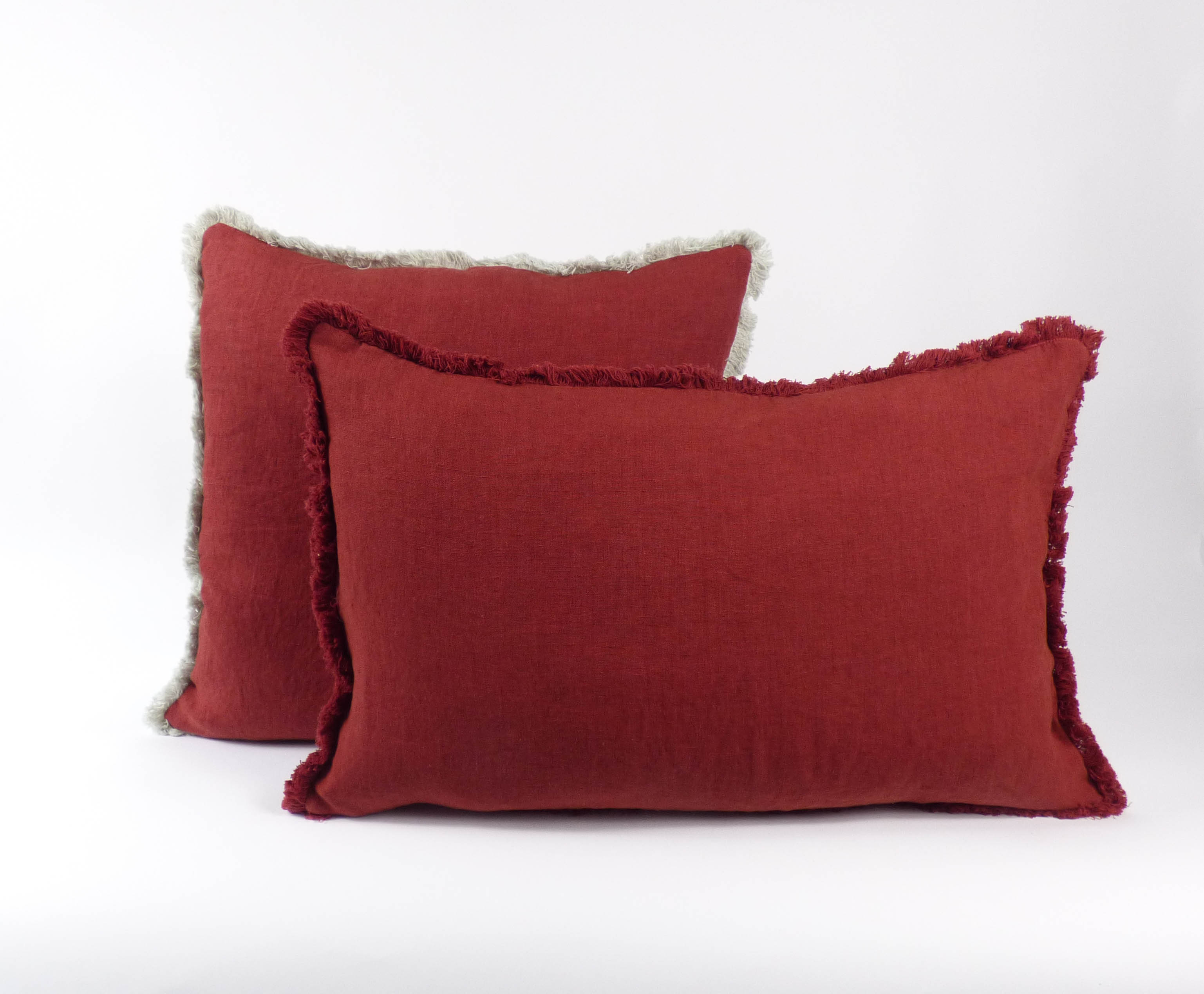 Indigo & Wills Ruby Red Fringe Linen Cushions