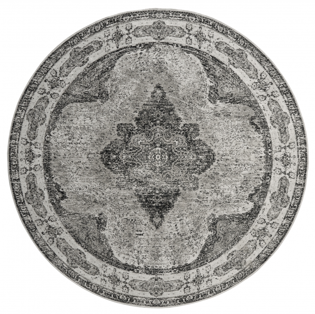 Nordal Jacquard Round Rug D140cm in Black and Grey