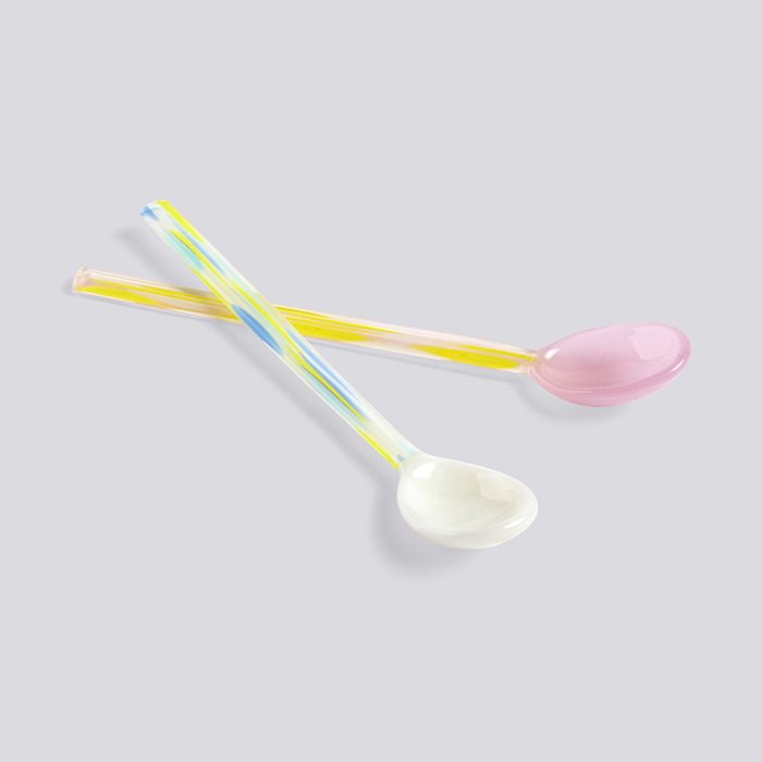 HAY Glass Spoons / Flat 2 Pcs Light Pink And White