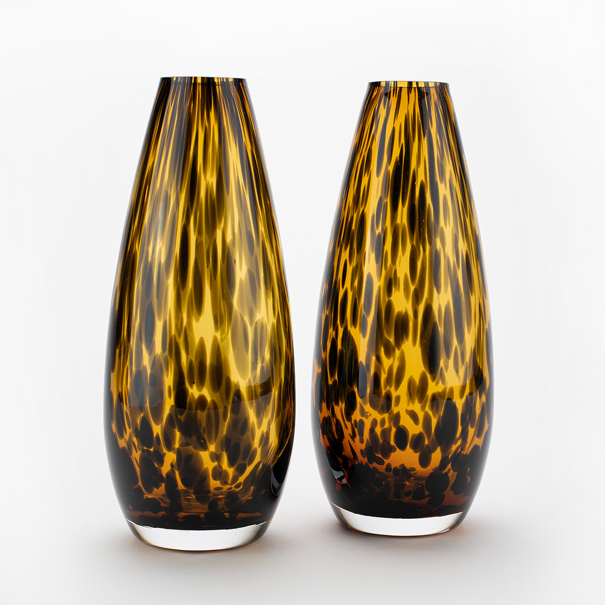 Dekocandle Set Of 2 Amber Black Teardrop Leopard Vases