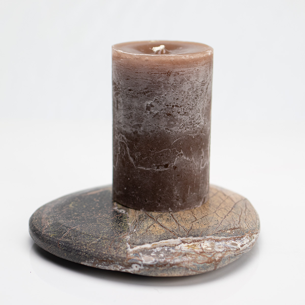 Dekocandle Small Brown Marble Plate Choco Cilinder Candle