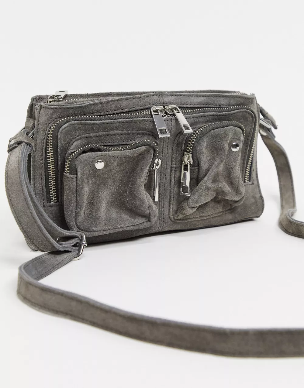 Nunoo Gray Stine Suede Bag with Zipper Pockets