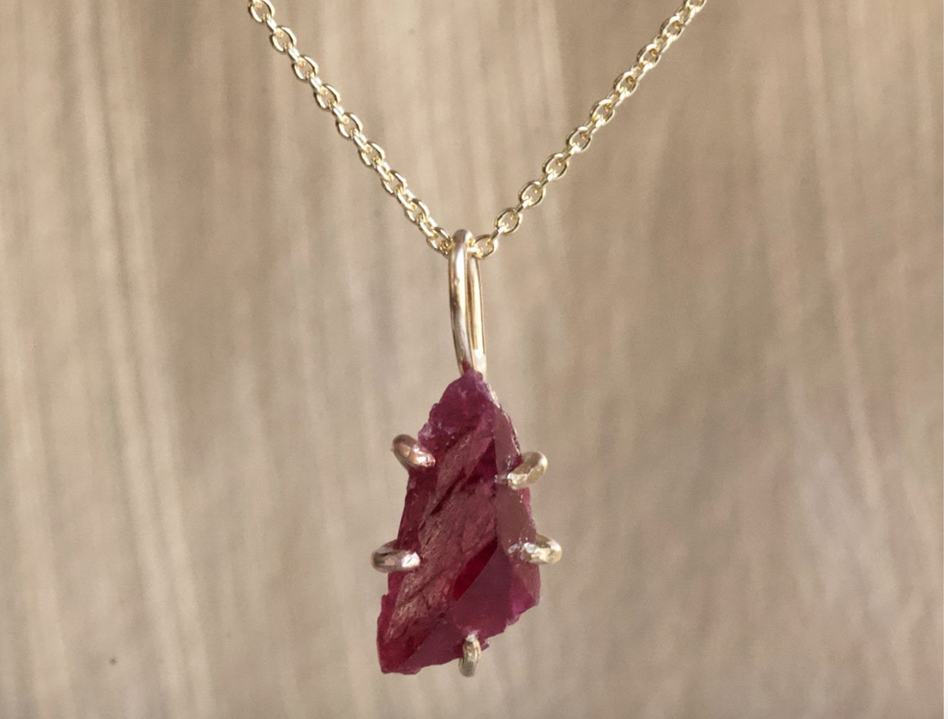 Ruby Small Stone Pendant With Yellow Gold Cable Chain